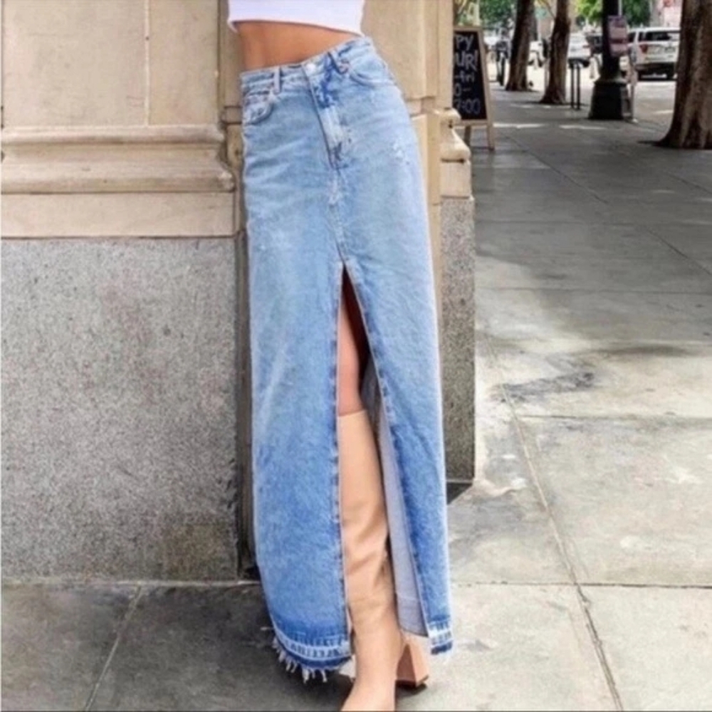 ZARA WOMAN NEW BLUE DENIM TRF MIDI SKIRT SIZE M REF. 6164/034 - Picture 5 of 10